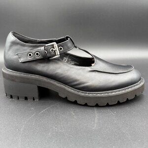 Torrid Womens Black Faux Leather T-Strap Platform Chunky‎ Heel Shoes Mule 8.5WW